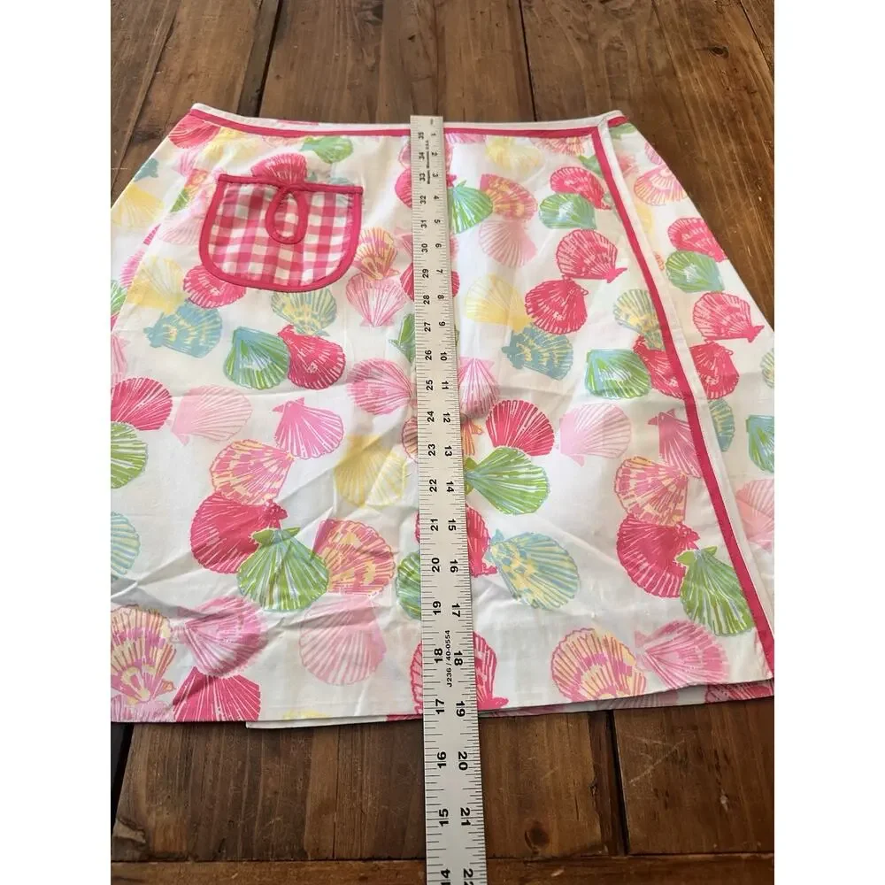 Lilly Pulitzer Vintage Wrap Skirt Size 4 Clam Shells Gingham Pocket Mini Coastal